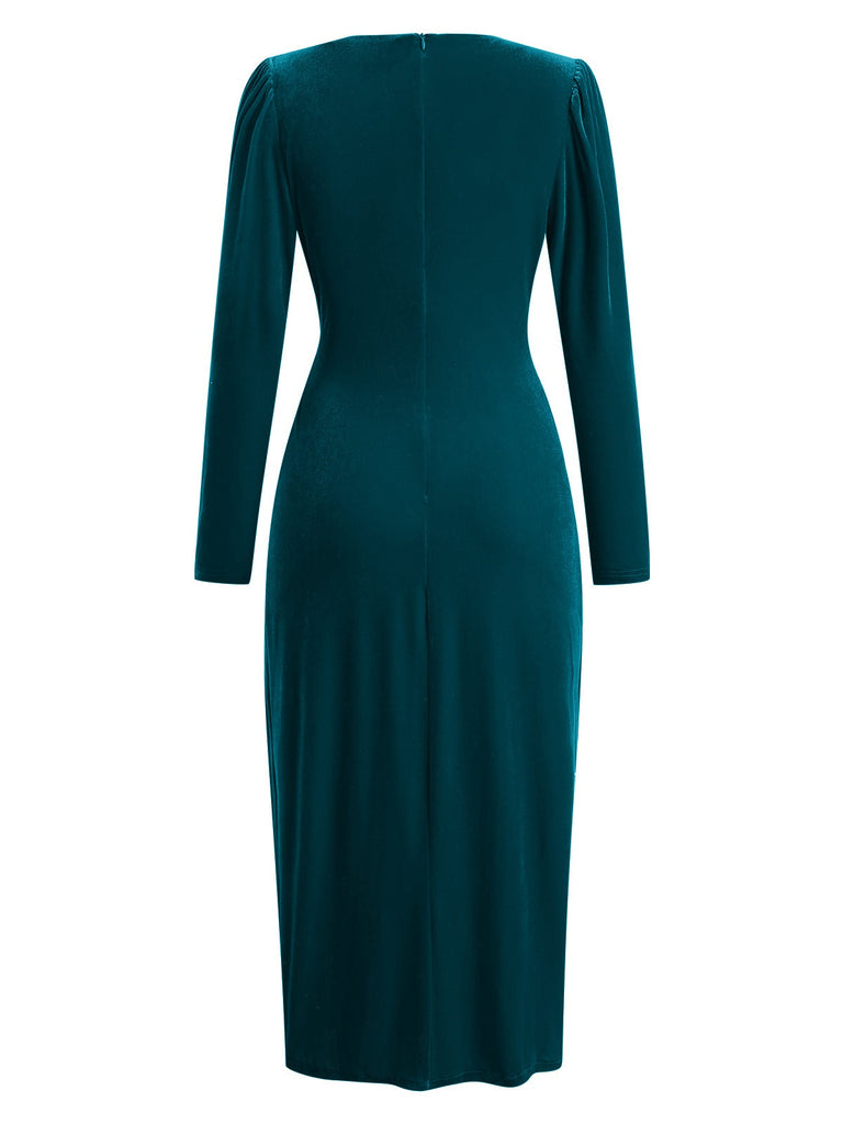 1960er Solide Twist V-Ausschnitt Samt Kleid