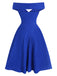 Blau 1950er Solide Schulterfrei Kleid