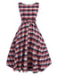 1950er Ärmellos Plaid Gürtel Swing Kleid