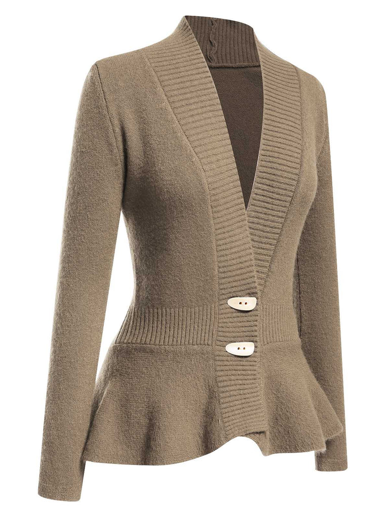 1930er Geknöpft Rüschensaum Strickjacke