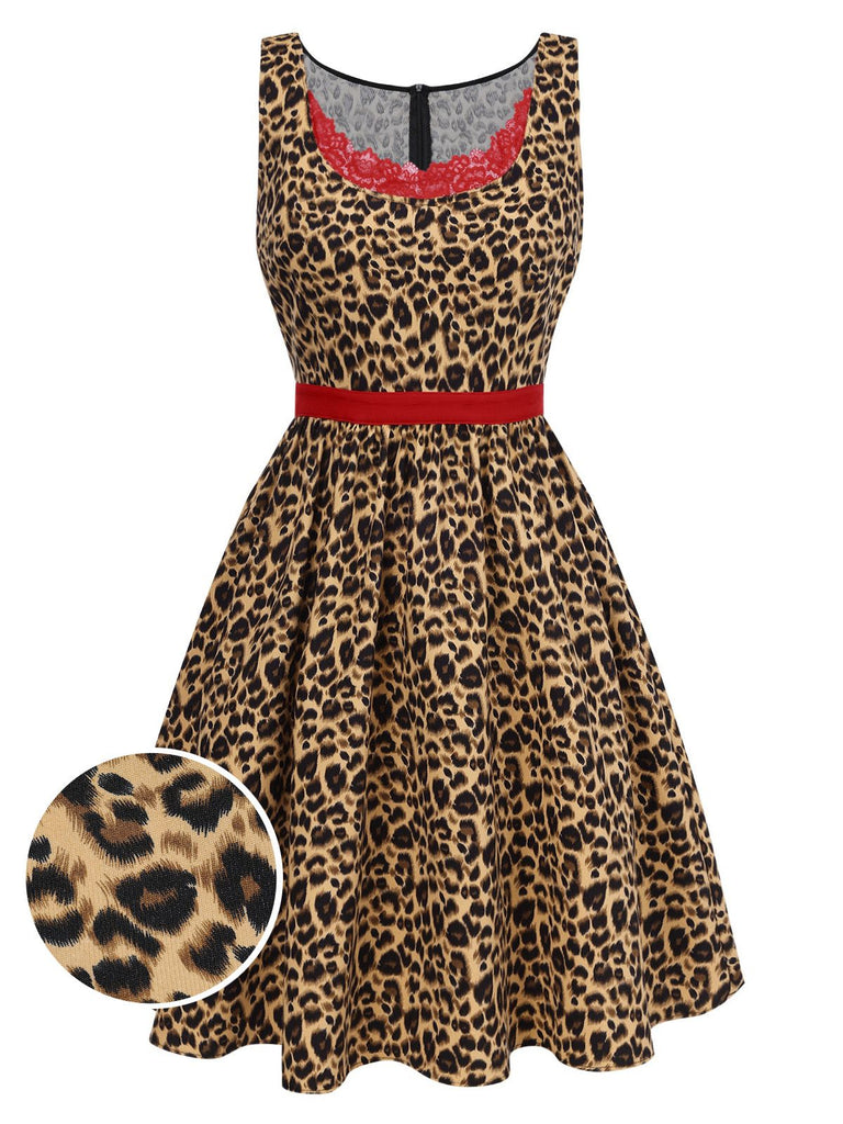 [Vorverkauf] [Übergröße] Braun 1950er Leopard Spitze Kleid