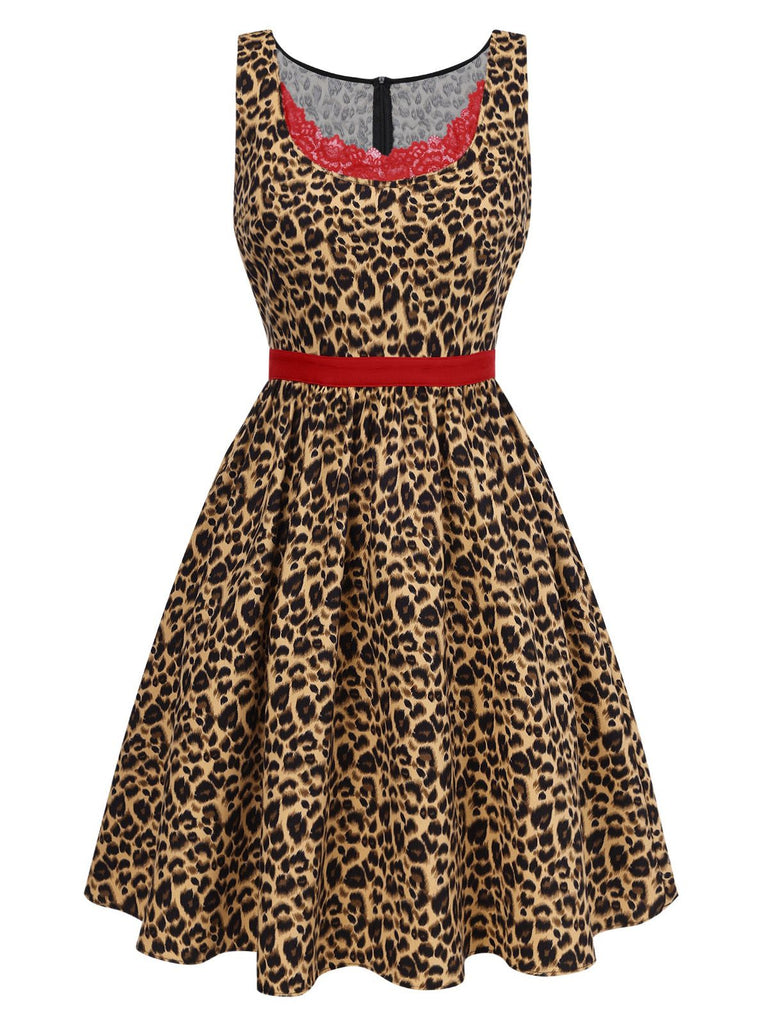 [Vorverkauf] [Übergröße] Braun 1950er Leopard Spitze Kleid