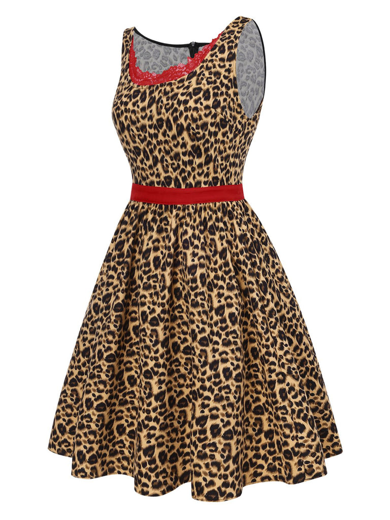 [Vorverkauf] [Übergröße] Braun 1950er Leopard Spitze Kleid