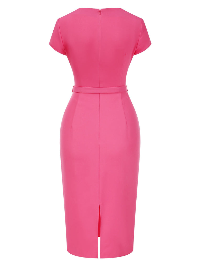 [Vorverkauf] Rosa 1960er Stickerei Blume Pencil Kleid