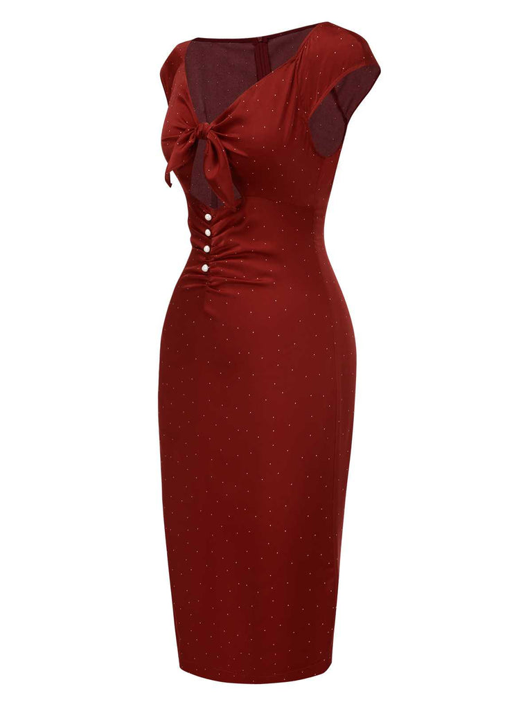 [Vorverkauf] Rot 1960er Hollow Out Satin Kleid