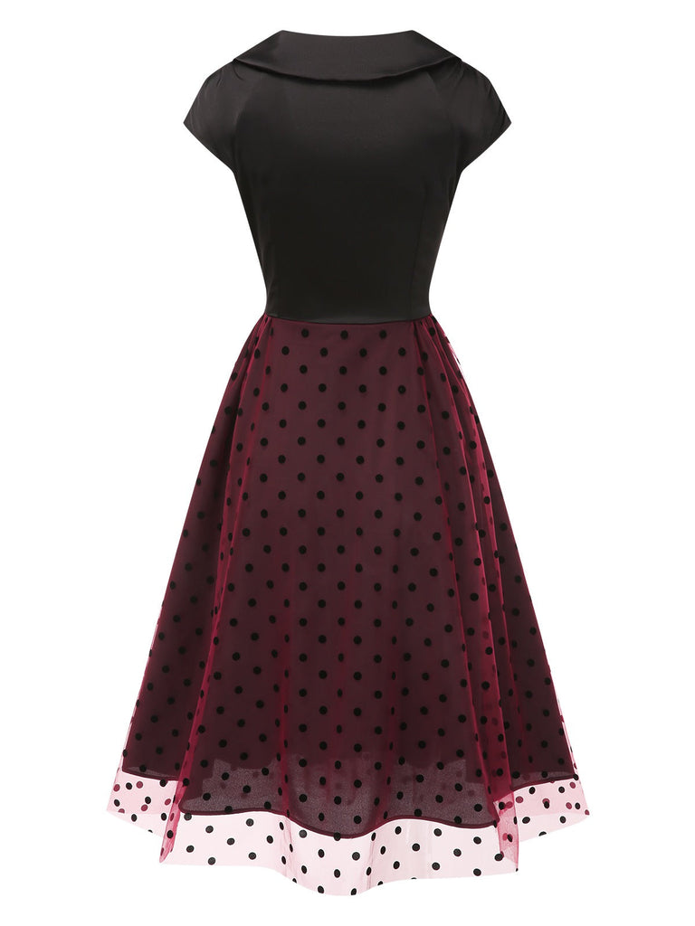 [Vorverkauf] Schwarz & Rot 1950er Satin Dots Netz Kleid