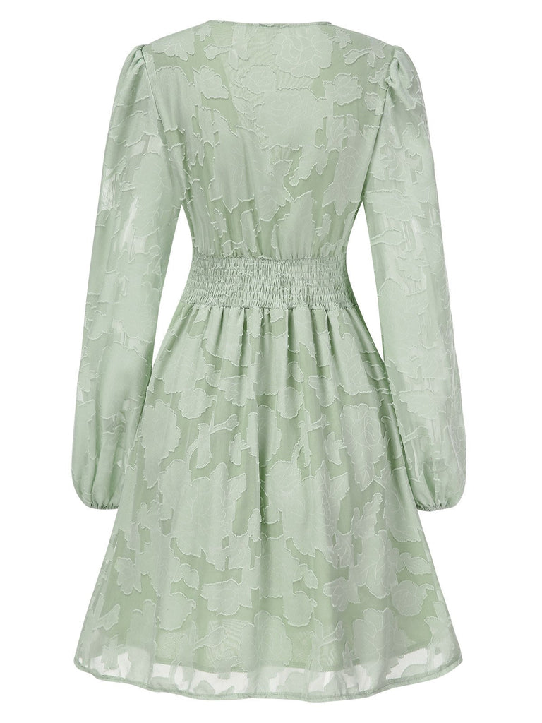 1960er Jaquard Blumen Tief V-Ausschnitt Skater Kleid