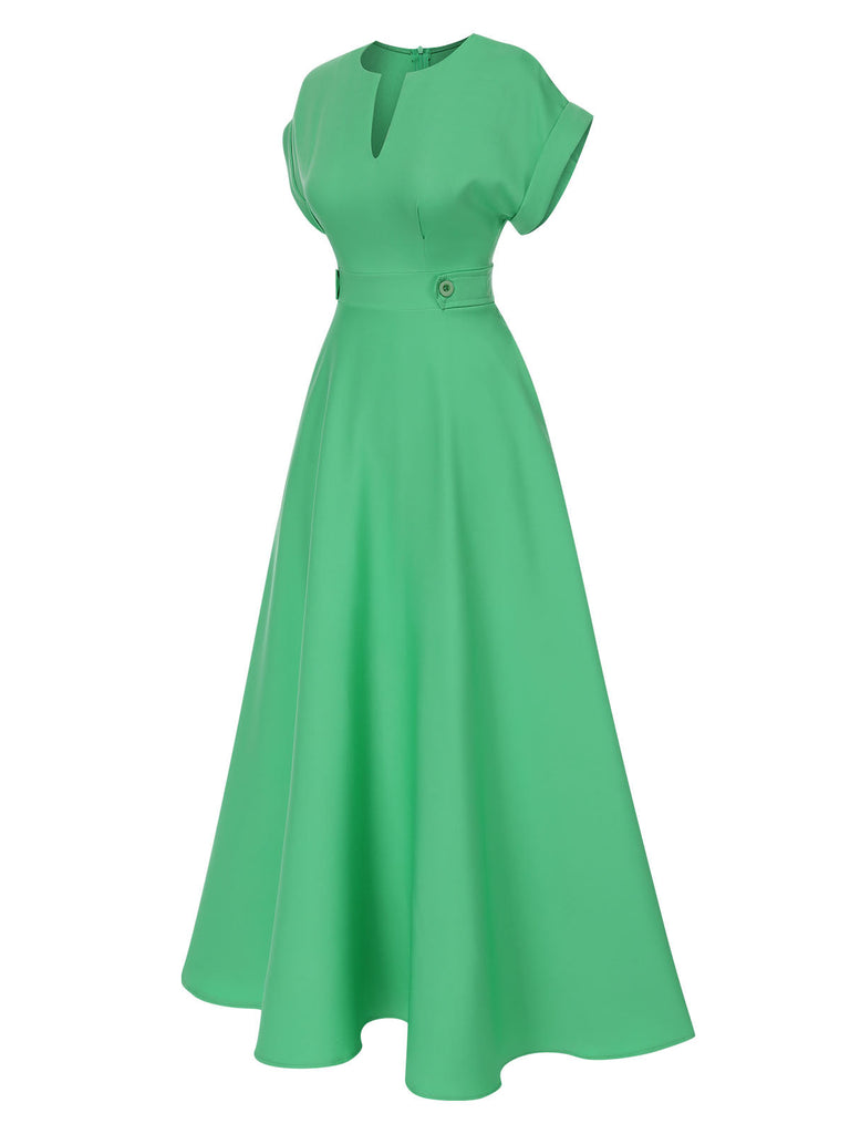 Grün 1950er Temperament V-Ausschnitt Solide Kleid