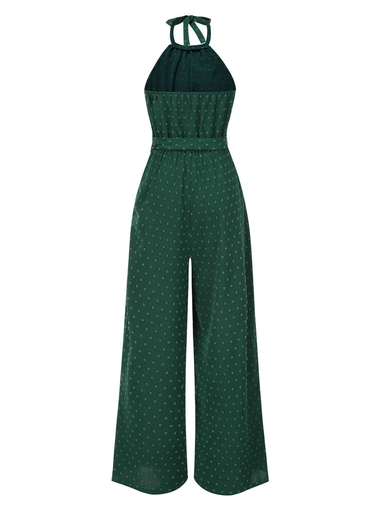 Grün 1970er Rundhals Halter Polka Dots Jumpsuit