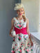 Multicolor 1950er Zurück-Bogen Antike Blumen Kleid