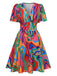 1970er Psychedelischer Druck V-Ausschnitt Kleid