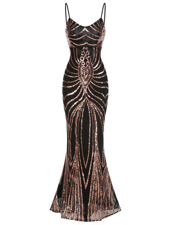 1930er Schnürung Rückenfrei Pailletten Maxi Kleid