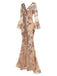 Beige 1920er Tiefer V-Ausschnitt Masche Pailletten Maxi Kleid