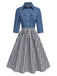 [Vorverkauf] Blau 1950er Gingham Plaid Revers Kleid