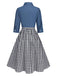 [Vorverkauf] Blau 1950er Gingham Plaid Revers Kleid