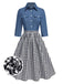 [Vorverkauf] Blau 1950er Gingham Plaid Revers Kleid