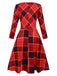 Rot 1950er Rundhals Plaid Halbe Ärmel Kleid