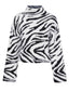 Weiß 1970er Zebra Muster Seepferdchenhaar Pullover