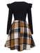 Schwarz 1960er Rüschen Plaid Patchwork Skater Kleid