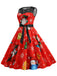 Rot 1950er Santa Claus Spitze Patchwork Kleid