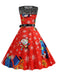 Rot 1950er Santa Claus Spitze Patchwork Kleid