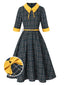 [Vorverkauf] 1950er Revers Tartan Plaid Farbblock Kleid