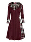 Weinrot 1950er Plaid Stricken Kapuze Kleid