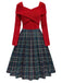 [Vorverkauf] Rot 1950er Tartan Plaids Patchwork Plissee Kleid