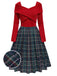 [Vorverkauf] Rot 1950er Tartan Plaids Patchwork Plissee Kleid