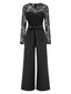 Schwarz 1940er Solide Spitze Patchwork Jumpsuit