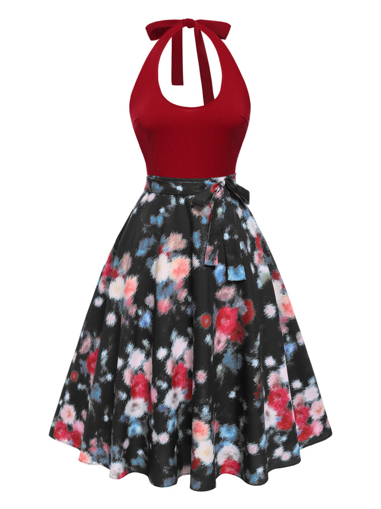 [Vorverkauf] Rot 1950er Halter Blumen Kleid