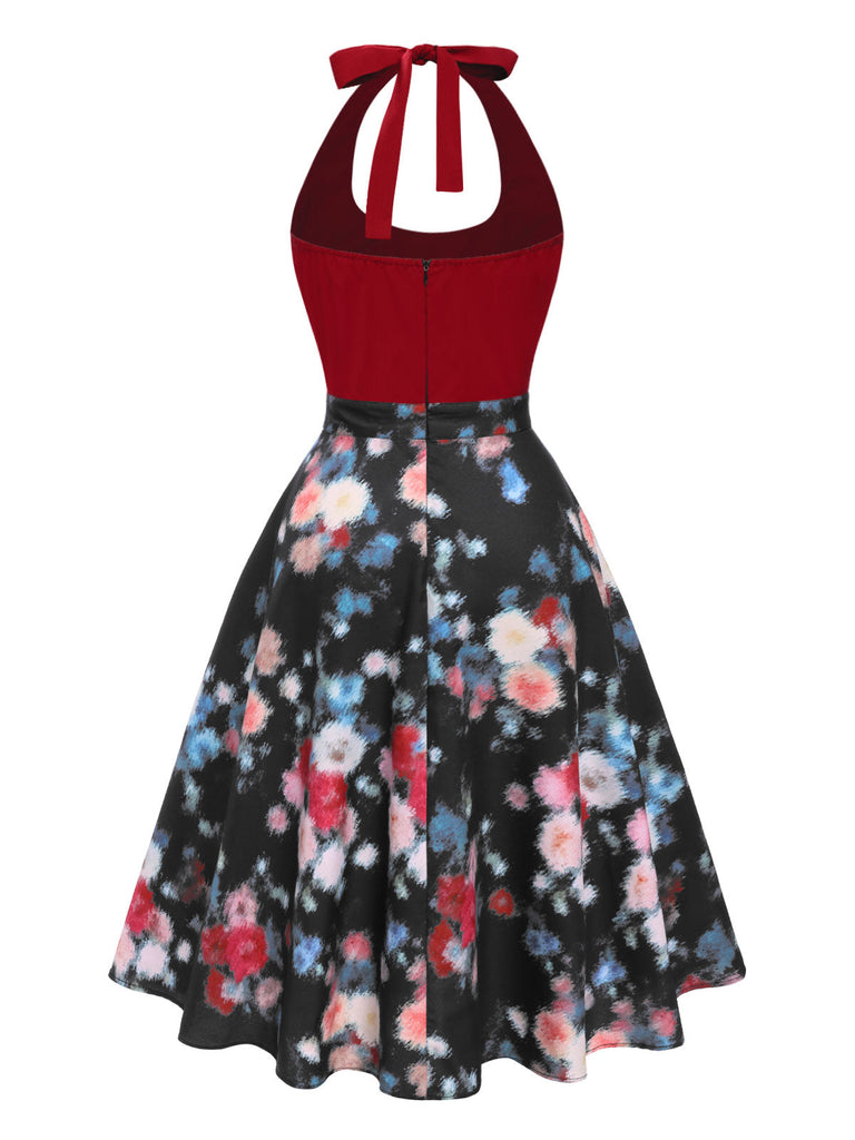 [Vorverkauf] Rot 1950er Halter Blumen Kleid