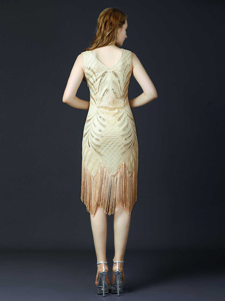 1920er Pailletten Quaste Flapper Ärmellos Kleid