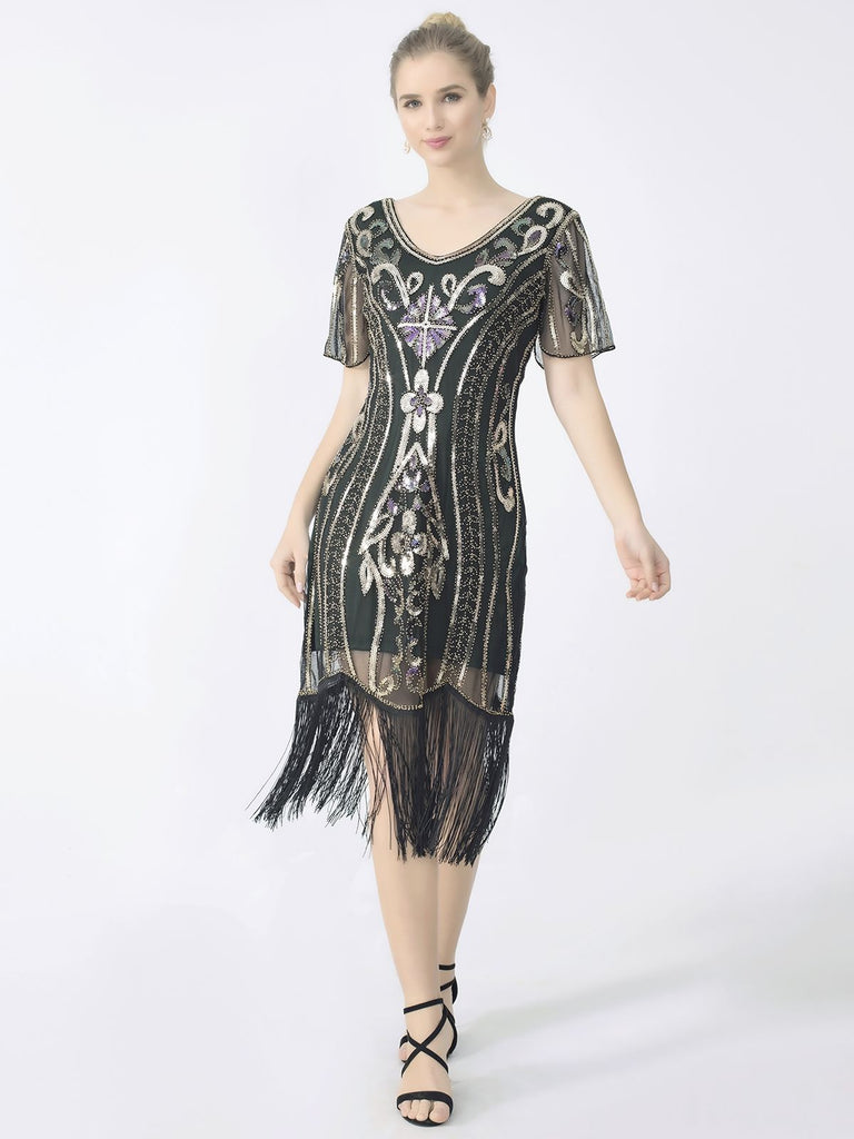 1920er Fransen Pailletten Flapper Kleid