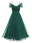 Grün 1950er Spaghetti Träger Schulterfrei Masche Kleid