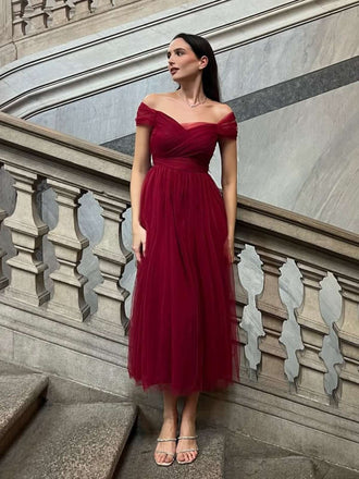 Rot 1950er Spaghetti Träger Schulterfrei Masche Kleid