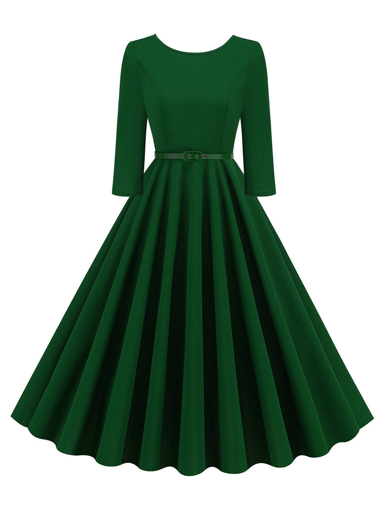 1950er Solide Gürtel Swing Kleid