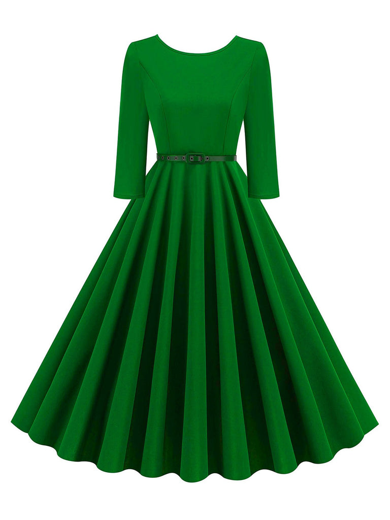 1950er Solide Gürtel Swing Kleid