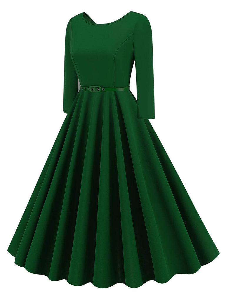 1950er Solide Gürtel Swing Kleid