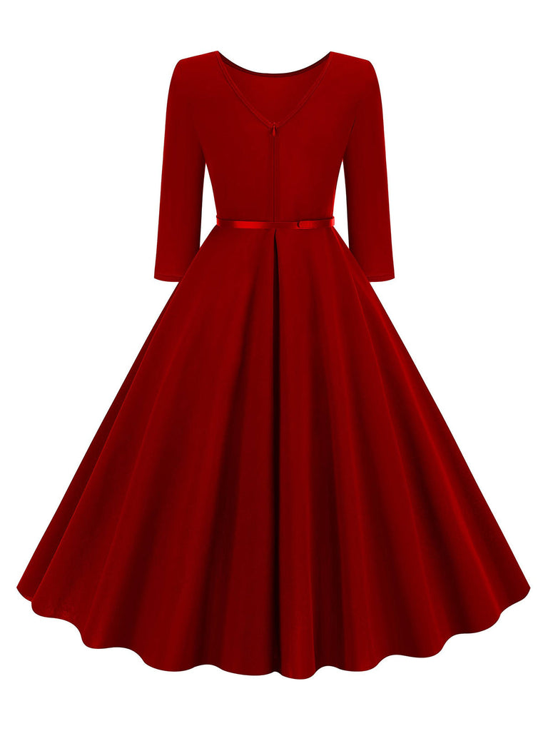 1950er Solide Gürtel Swing Kleid