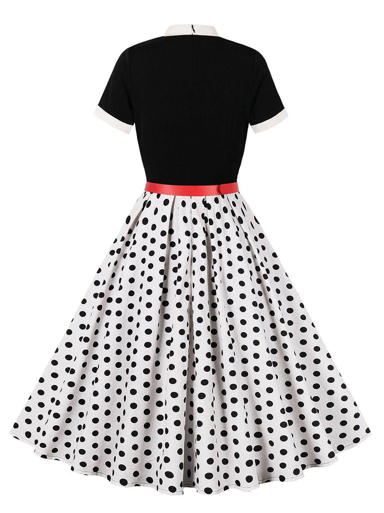 1950er Krawattenhals Polka Dots Gürtel Kleid