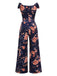 Dunkelblau 1960er Schulterfrei Blumen Jumpsuit