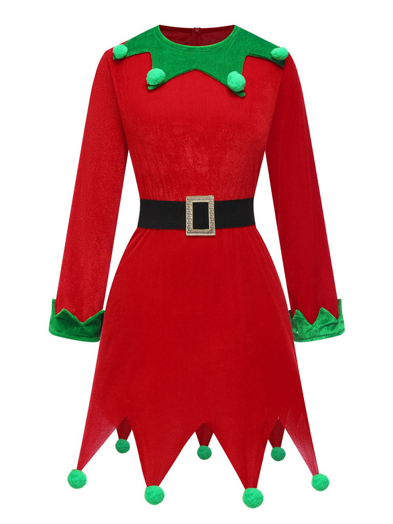 Rot 1980er Weihnachten Elf Kostüm Kleid Set