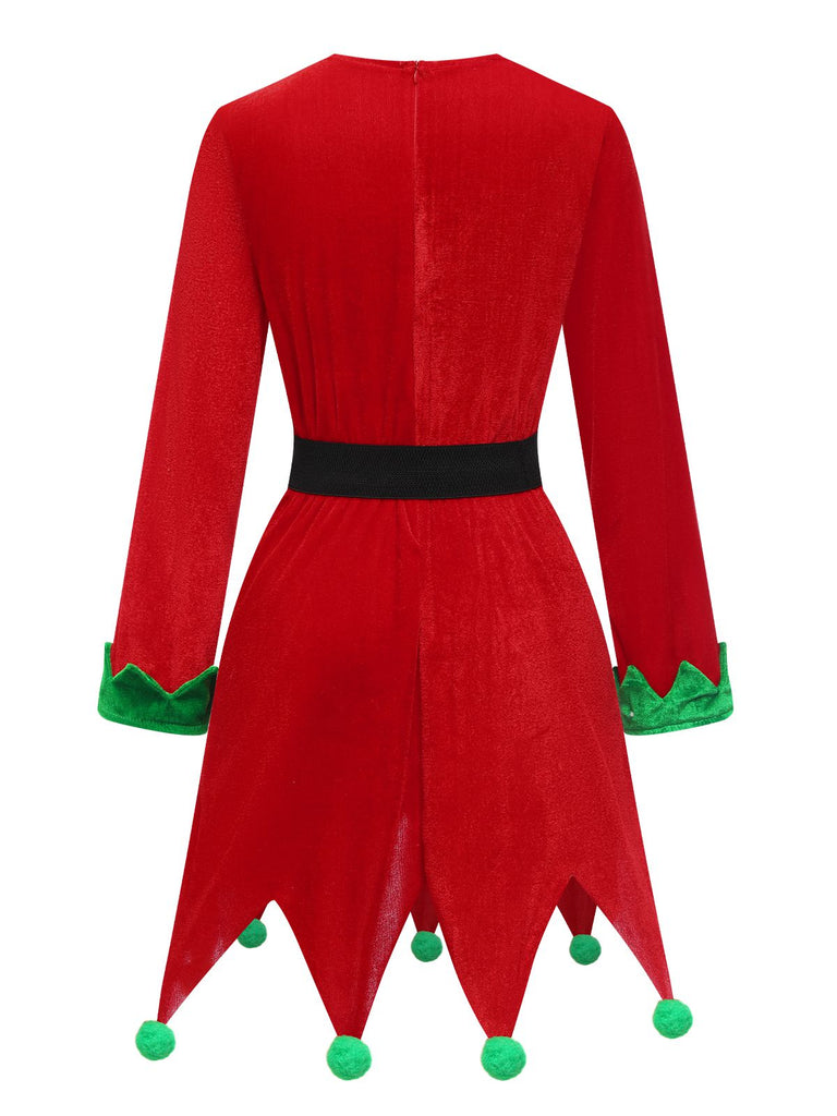 Rot 1980er Weihnachten Elf Kostüm Kleid Set