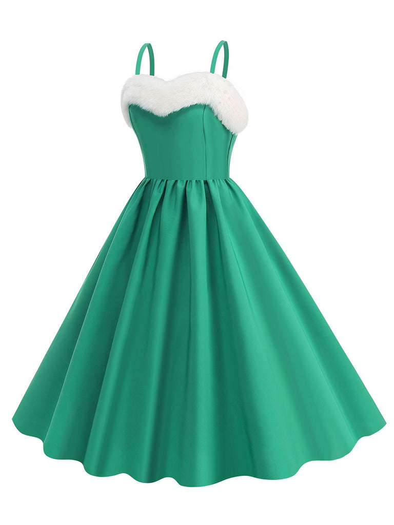 1950er Solide Weihnachten Pelzkragen Kleid