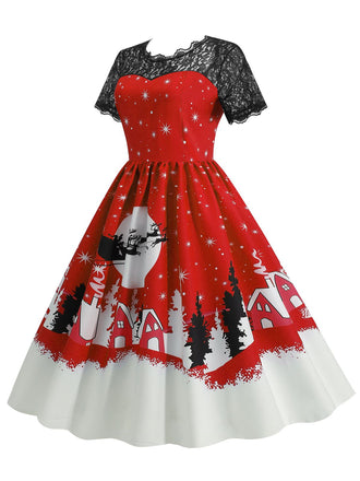 1950er Weihnachten Spitze Swing Kleid