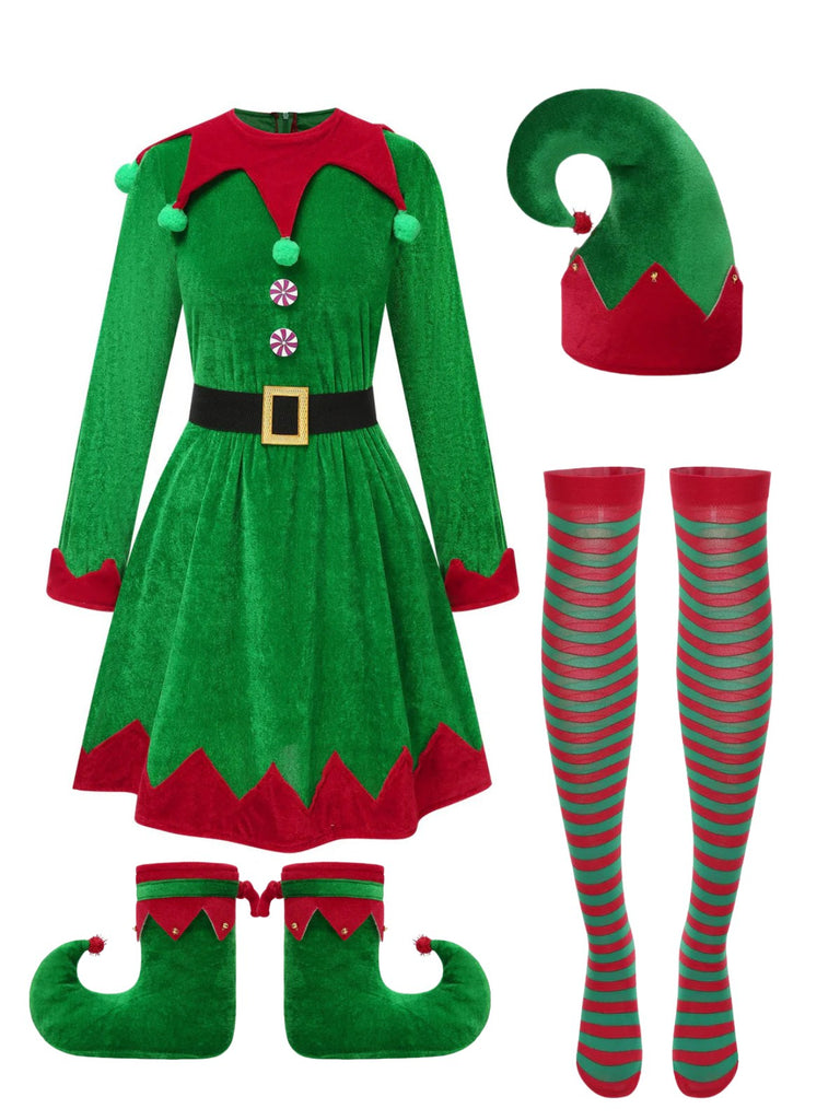 Grün 1940er Weihnachten Elf Kleid Set