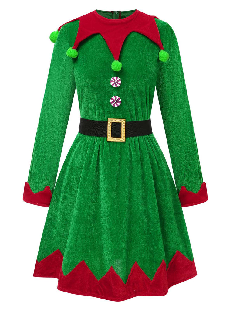 Grün 1940er Weihnachten Elf Kleid Set