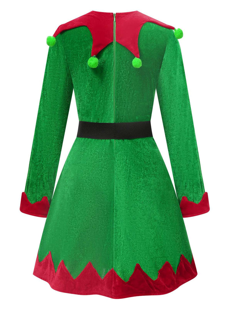 Grün 1940er Weihnachten Elf Kleid Set
