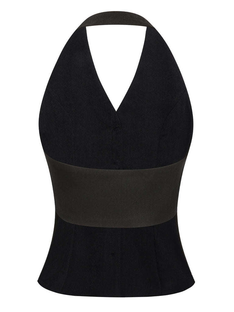 Schwarz 1930er Halter Weste Top